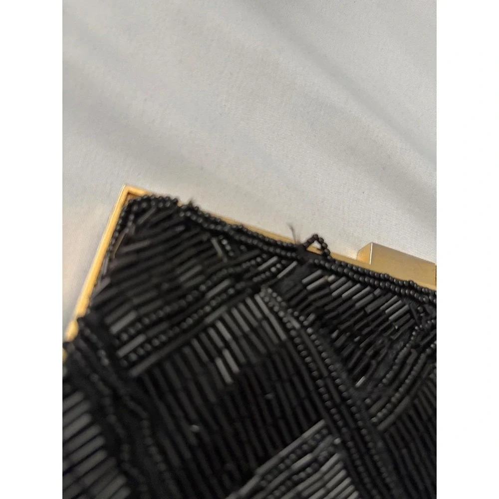Vintage Marshall‎ Fields Black Beaded Clutch Hand Made Evening Bag Gold Chain